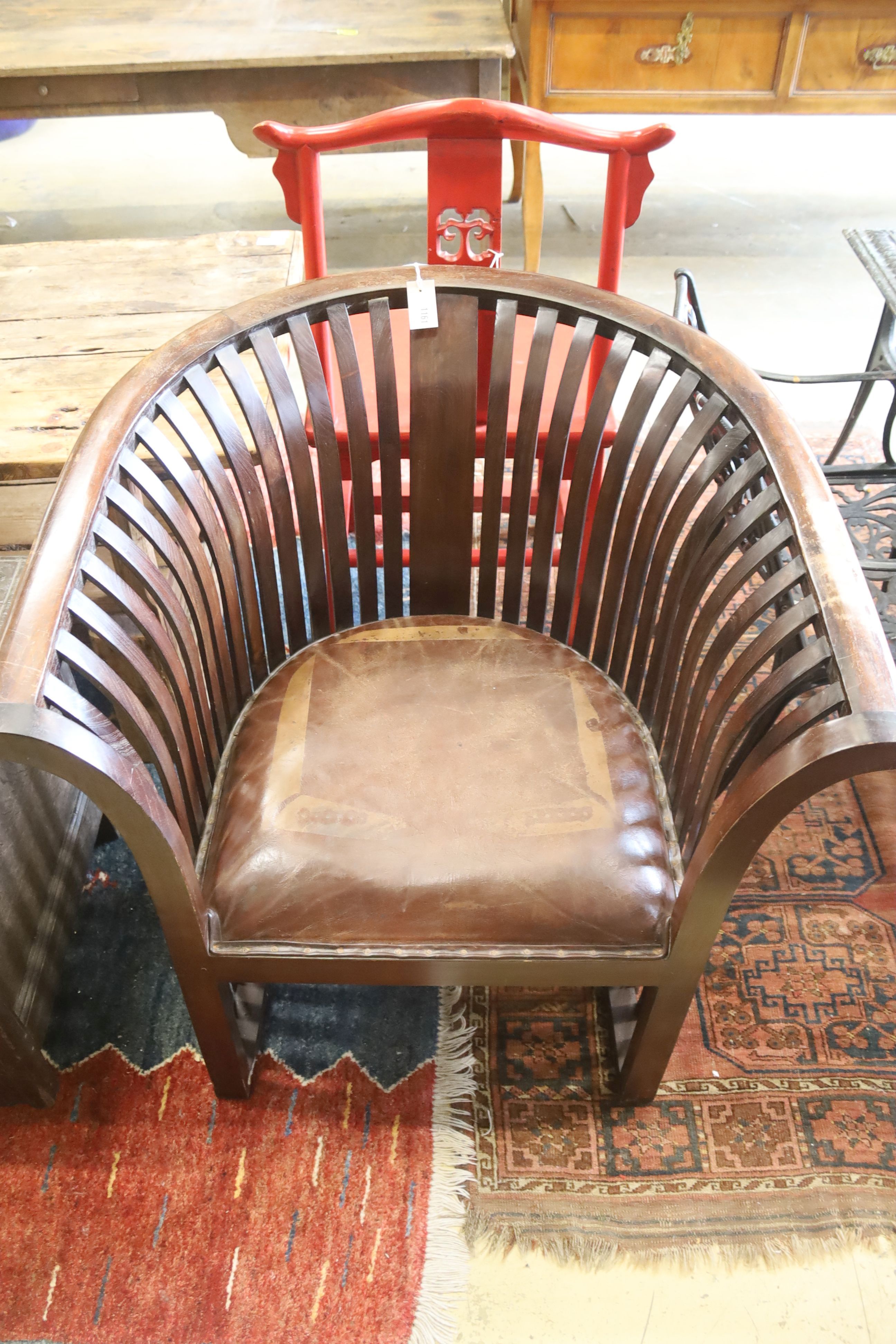 A Vienna Secessionist (Hoffman) style stained beech armchair, width 86cm, depth 75cm, height 88cm